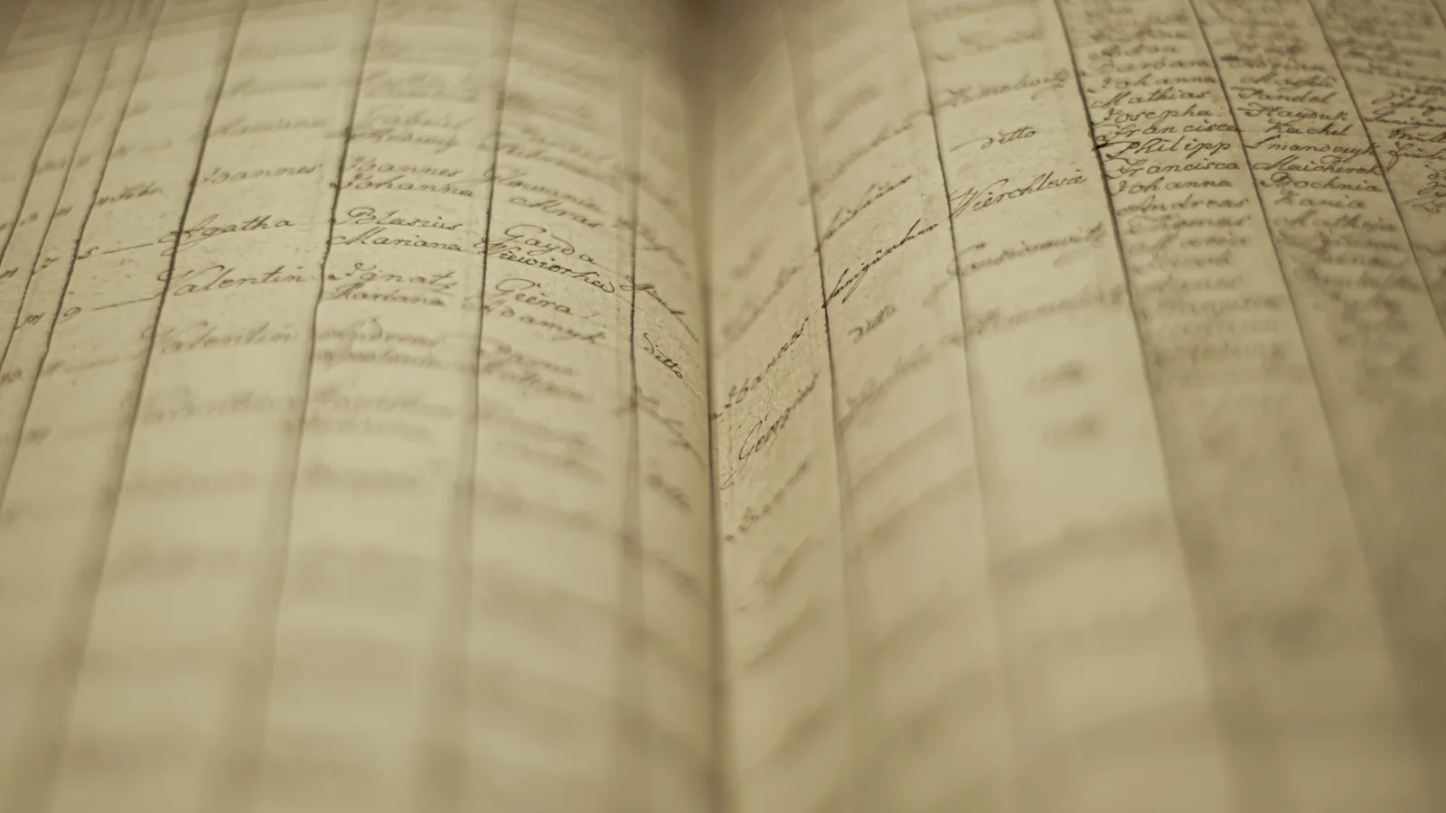 Soft-focus pages of an old handwritten ledger book.